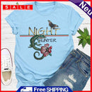Floral Print Night Letter Tea T-Shirt (Light Blue XL)