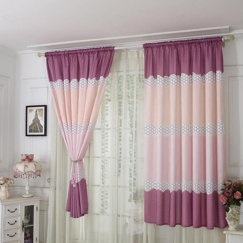 2PCS Wide Strip Shading Curtain Bedroom Semi Blackout Purdah(Purple)