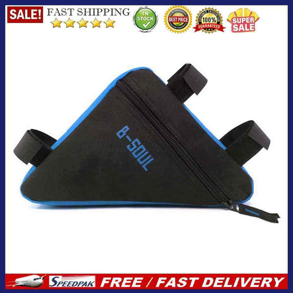 Triangle Cycling Front Tube Frame Pouch Bag Holder Saddle(Black+BLue)