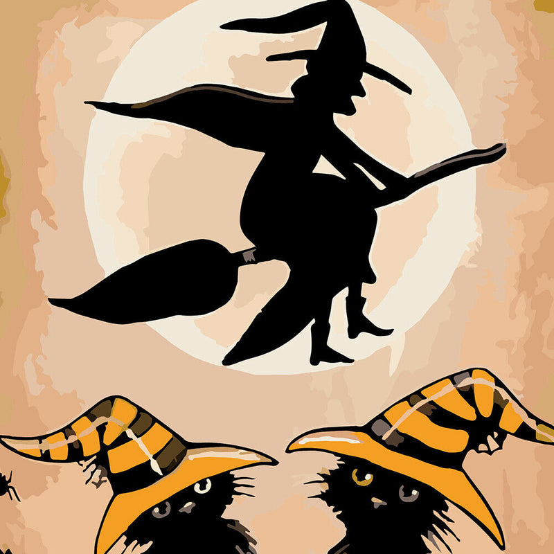 DIY Witch Hanging Frame Canvas Picture Scroll Poster Oil Painting for Bedroom
