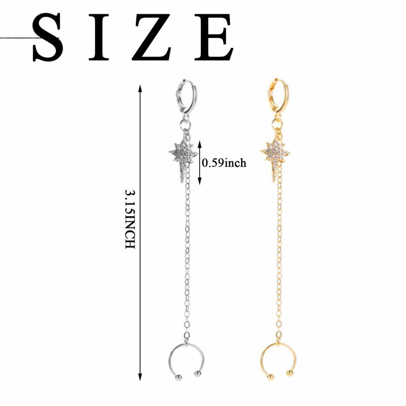 Earring Eardrop Dangler Tassel Chain Long Ear Clips Six-Pointed Star Diamonds