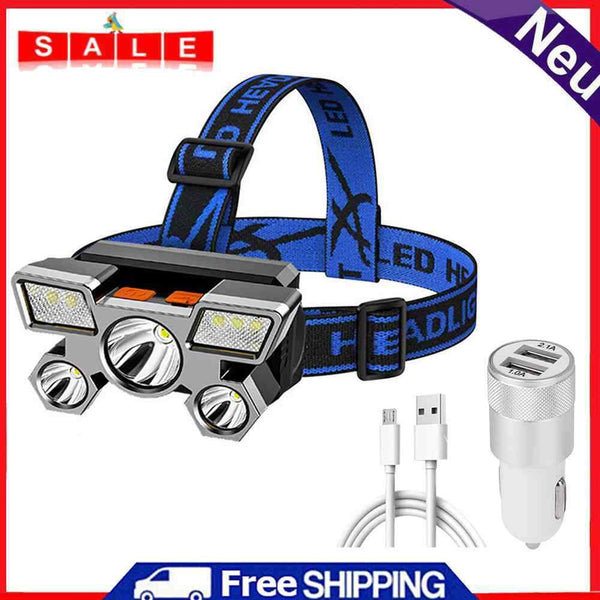 Waterproof Portable Headlight USB COB Headlamp Head Torch+Car Chargers Adapter