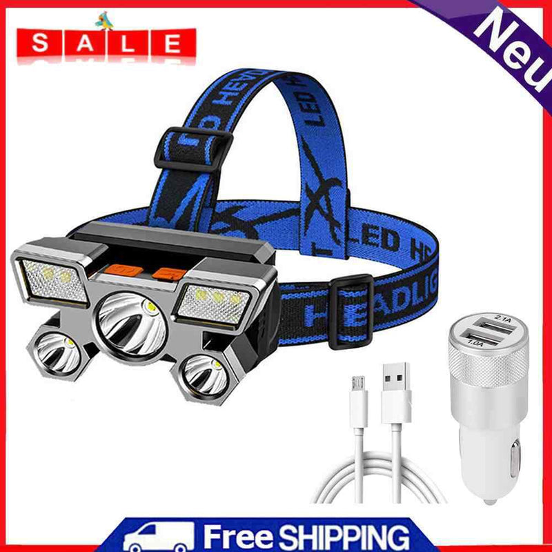 Waterproof Portable Headlight USB COB Headlamp Head Torch+Car Chargers Adapter