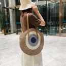 Ladies Rattan Color Splicing Handmade Messenger Shoulder Bag Straw Woven Handbag