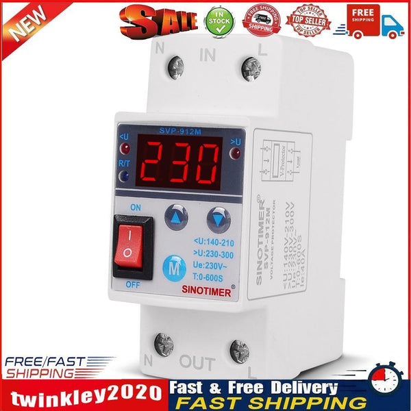 40A 220V Din Rail Adjust Reconnect Over and Under Voltage Protector Relay Newly