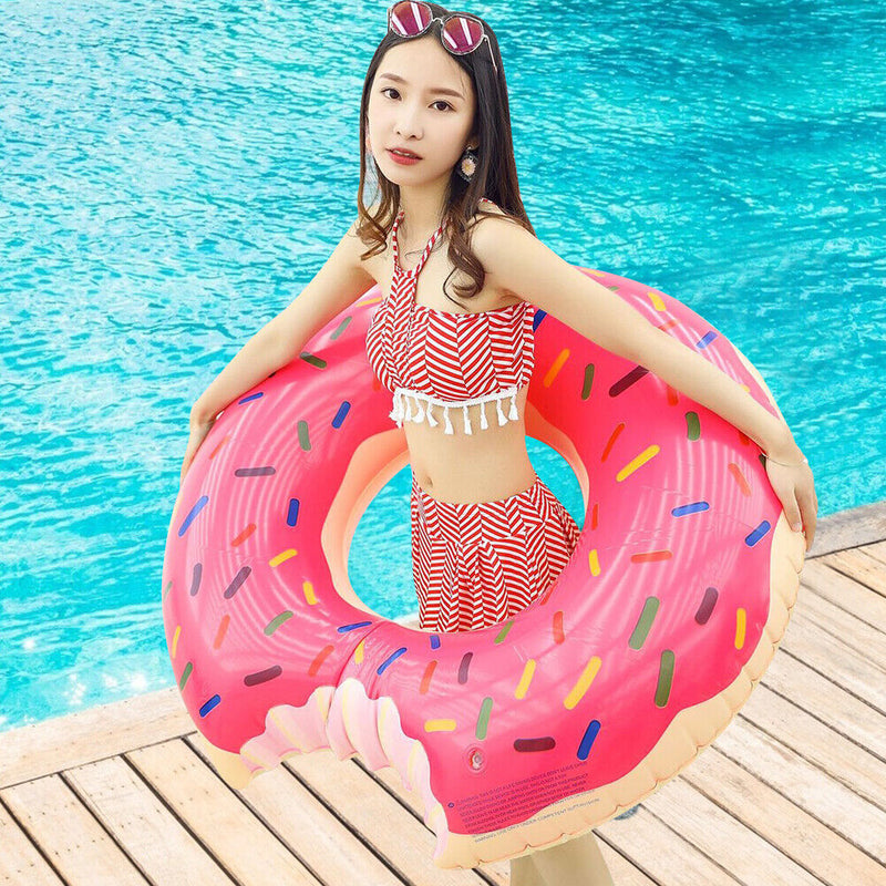 Inflatable Swimming Ring Pink Donut Design Beach Thickening Ring (90cm)