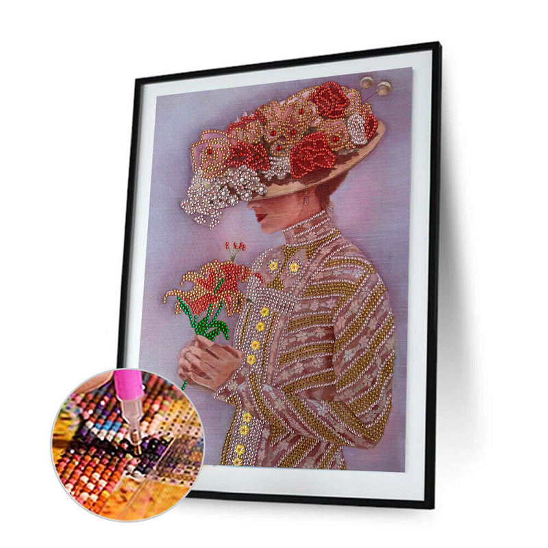 Diamond Paint Partial Special Drill Top Hat Lady Rhinestone Picture (Y070) Newly
