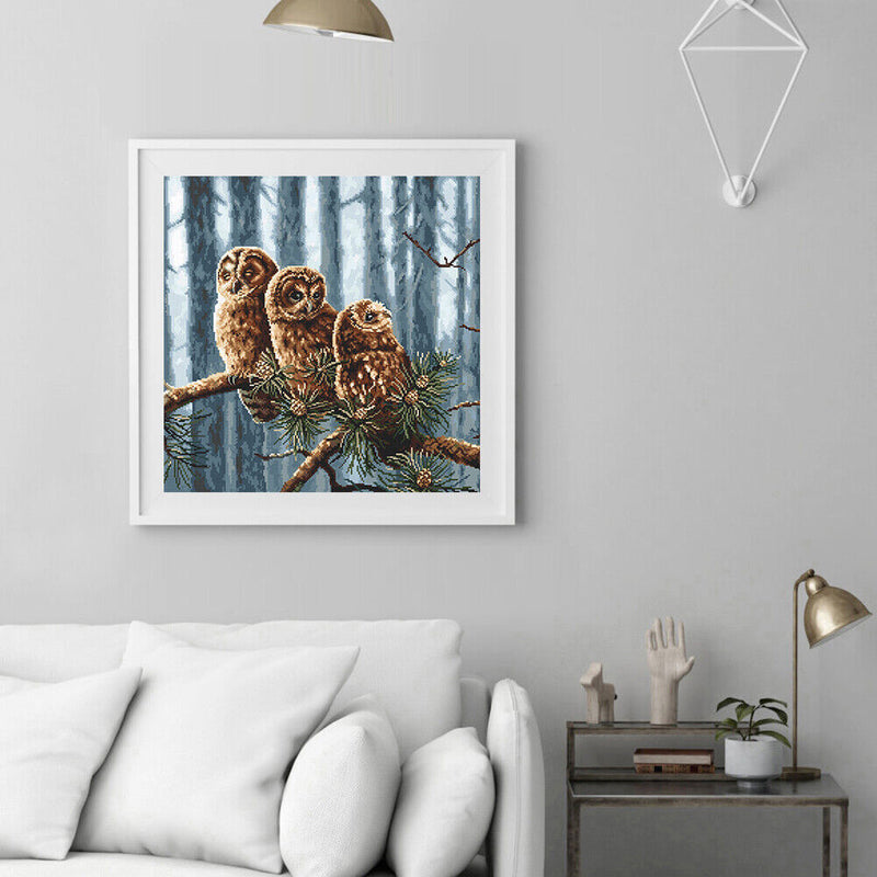 Full Cross Stitch 11CT Three Owls Printed Embroidery DIY Home Decoration Gift