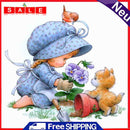 Handmade Painting Girl Flower Cat Art Mosaic Kit Diamond DIY 5D Round Full Drill