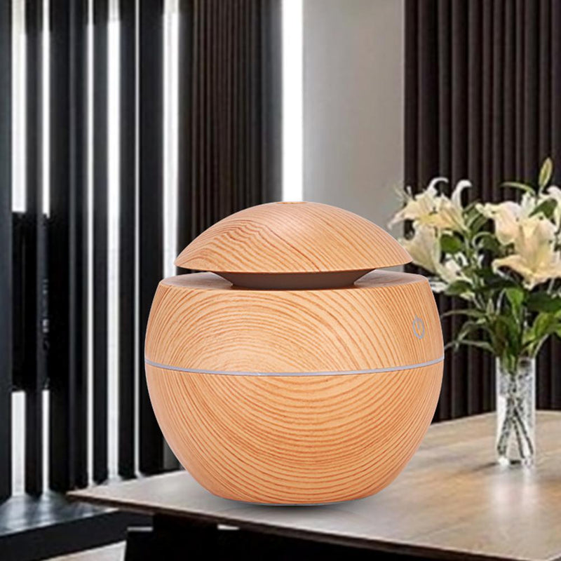 LED USB Induction Wood Grain Humidifier Ultrasonic Air Diffuser(Light Brown