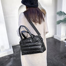 Women Retro Cotton Padded Nylon Messenger Bag Large Top-handle Bag (Black)