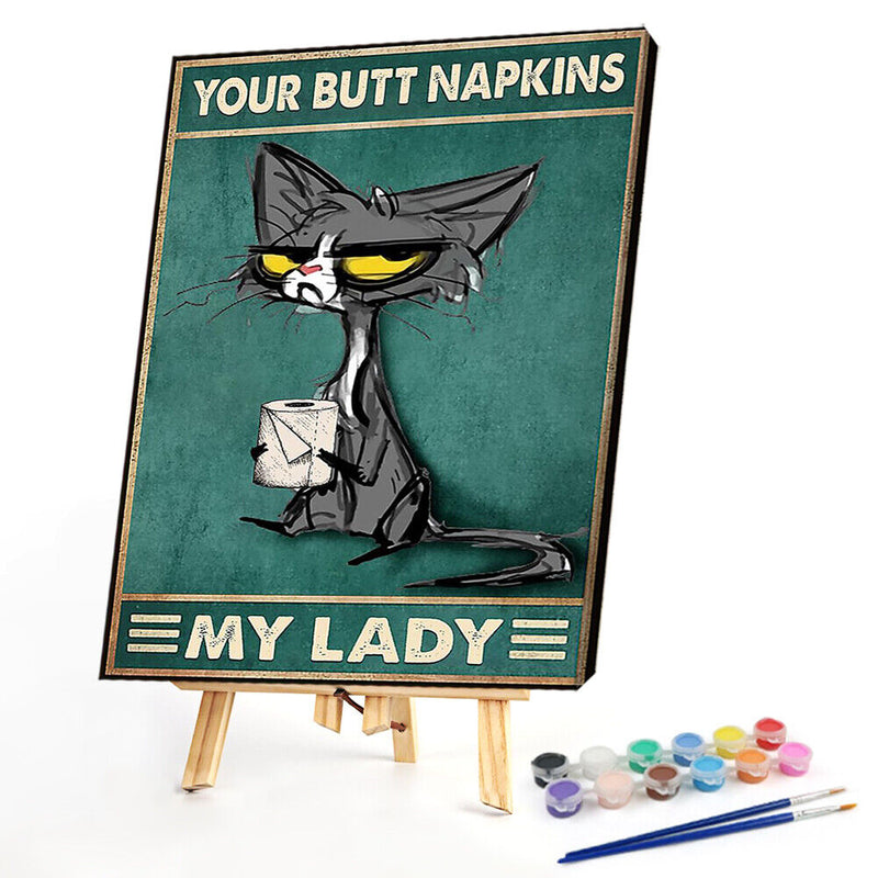 Cartoon Napkin Cat Oil Paint By Numbers Kit DIY Acrylic Painting on Canvas