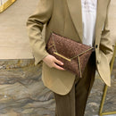 Women Sequins Solid Color Envelope Bag Lady Square Clutch Purse (Brown)