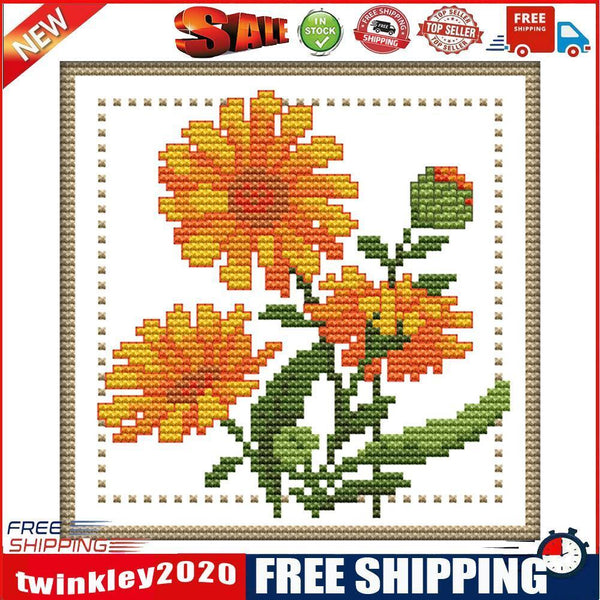 12 Months Flower Cross Stitch Printed Canvas DIY Needlework (October H432)