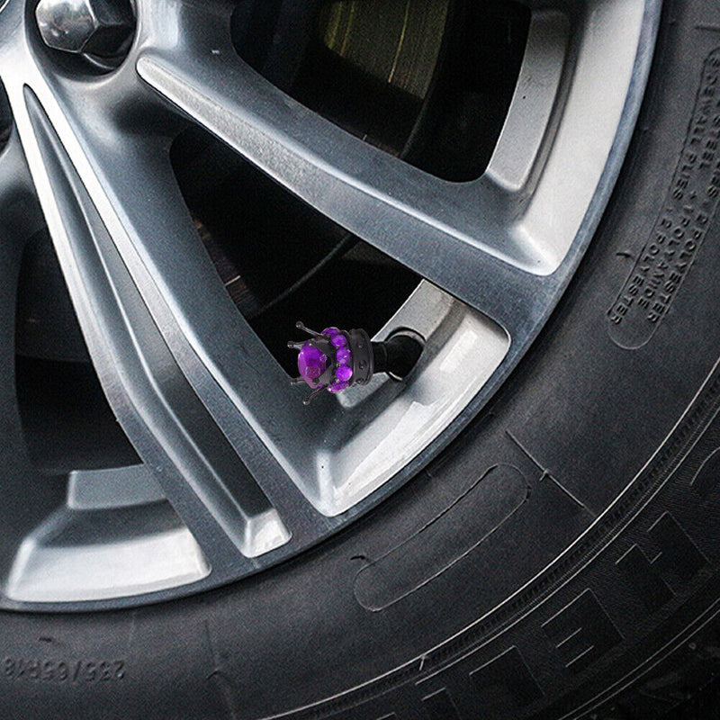 4pcs Auto Car Bling Rhinestone Black Crown Wheel Tire Valve Caps (Purple)
