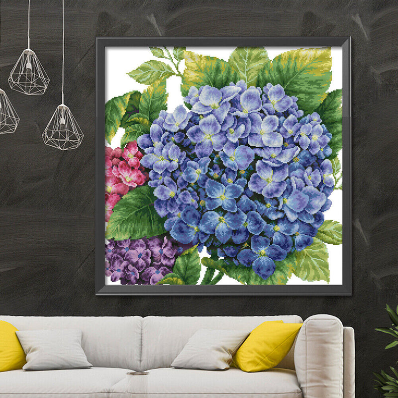 Partial Embroidery Hydrangea Printed Cross Stitch 14CT 2 Strand Cotton Kit Newly