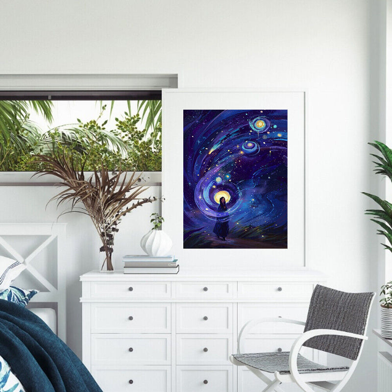 Girl and Planet Oil Paint By Numbers Kits Canvas Drawing DIY Coloring Pictures