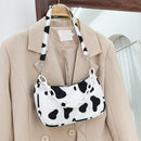 Ladies Retro Shoulder Underarm Bag Chian Nylon Cow Printing Mini Purse Handbag