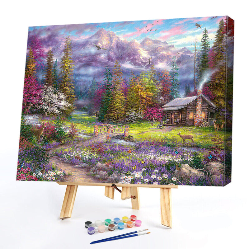 Forest Cabin Frameless DIY Oil Paint by Numbers Kit Picture Wall Artwork