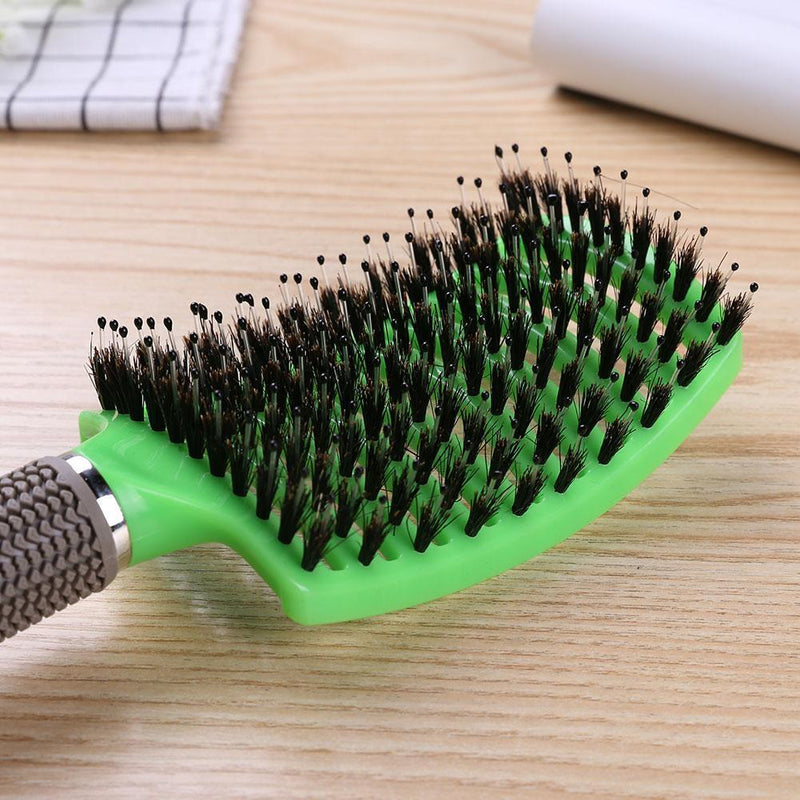 Scalp Massage Bristle Hair Comb Curly Straight Anti Static Hairbrush (Green
