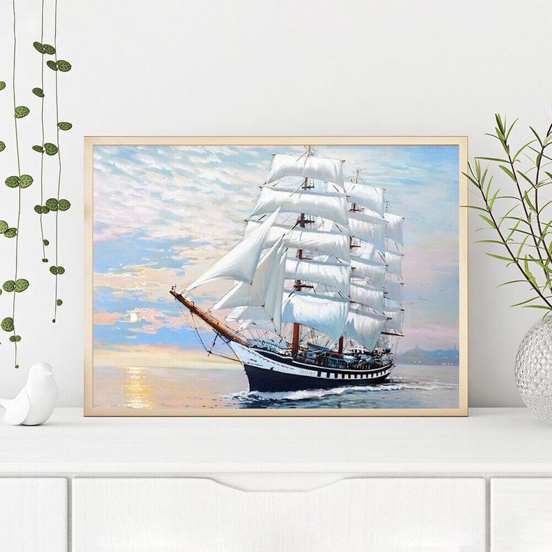 White Ship Colouring Oil Canvas Picture DIY Hand Painted Paint By Numbers Kit