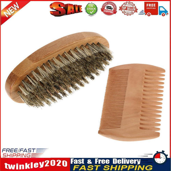 Soft Boar Bristle Wood Beard Brush Men Mustache Shaving Comb Kit with Bag Newly