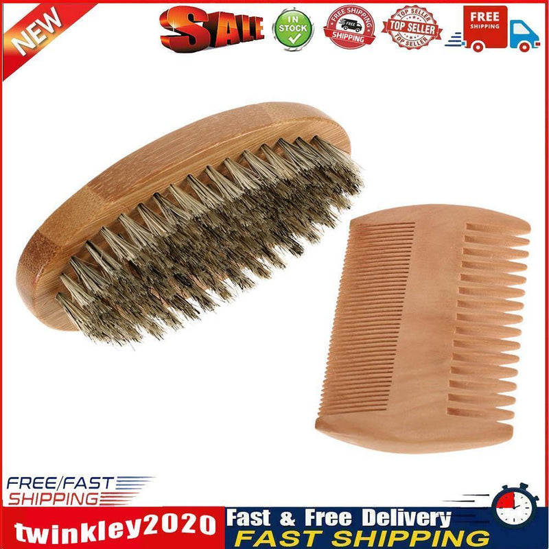 Soft Boar Bristle Wood Beard Brush Men Mustache Shaving Comb Kit with Bag Newly