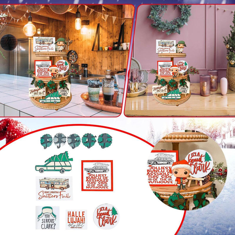 Christmas Sign Wood Table Decoration Farmhouse Tiered Tray Decor Ornament~