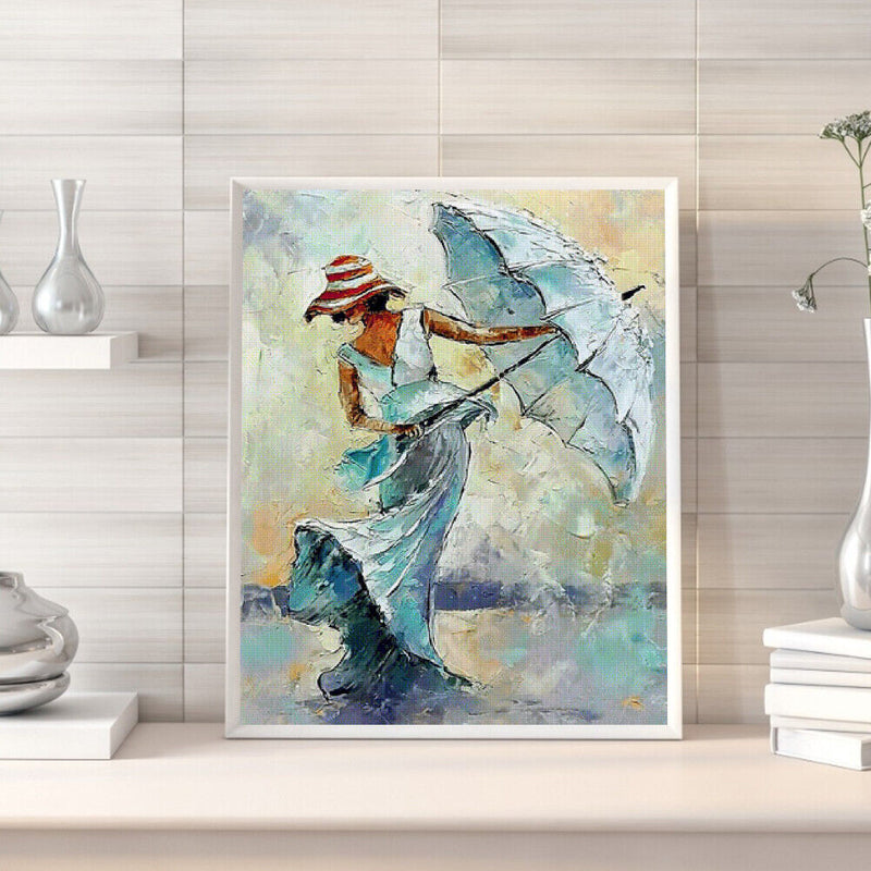 Lady with Umbrella Oil Paint By Numbers Kits Canvas Picture DIY Wall Art