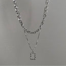 Fashion Hip Hop Multilayer Necklace Double Layer Square Pendant Long Link Chain
