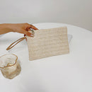 Fashion Women Bohemian Woven Wristlet Bag Beach Summer Pure Color Clutch Handbag