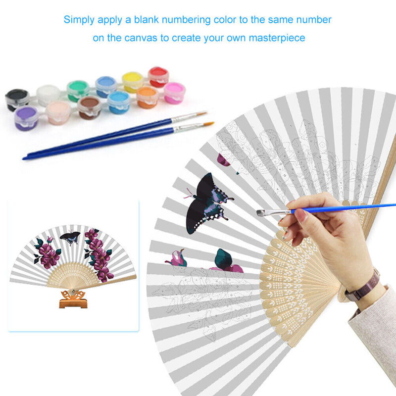 #A Oil Paint Folding Fan By Numbers DIY Butterfly Orchid Painted Art Craft Han