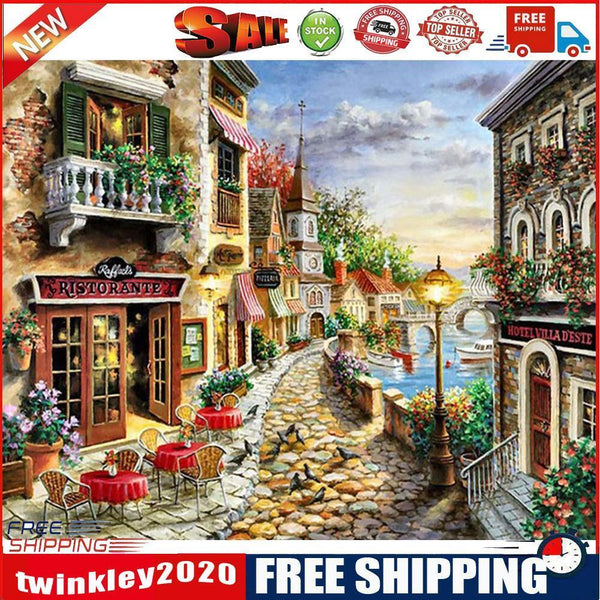 Frameless Oil Paint By Numbers Street Scene DIY Canvas Picture Craft Kit