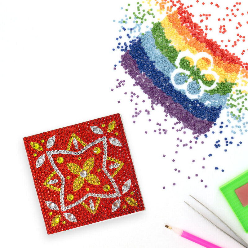 5D DIY Diamond Painting Kit Coaster Ceramics Insulation Cartoon Pad (Red)