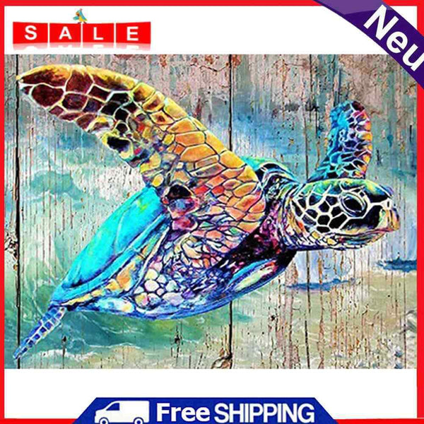 round diamond painting of sea turtle underwater animal
