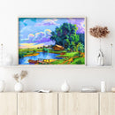 5D DIY Full Round Drill Diamond Painting Lake Scene Mosaic Rhinestone Draw