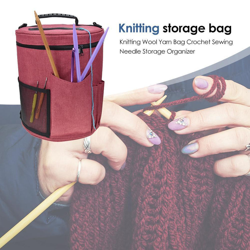 DIY Knitting Storage Bag Portable Yarn Tote Crochet Hooks Holder (Rose Red)