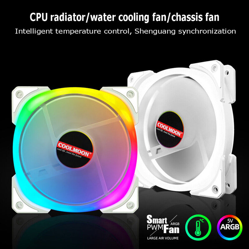 COOLMOON 12cm Cooling Fan 4Pin PWM 5V 3Pin ARGB Computer PC Cooler Radiator