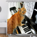 Cat Playing Piano Shower Curtain Anti Splash Bathroom Curtain Hanging Covers