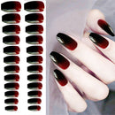 Coffin Shape Nail Art Patch Black-Red Gradient Ballerina False Nails With Glue