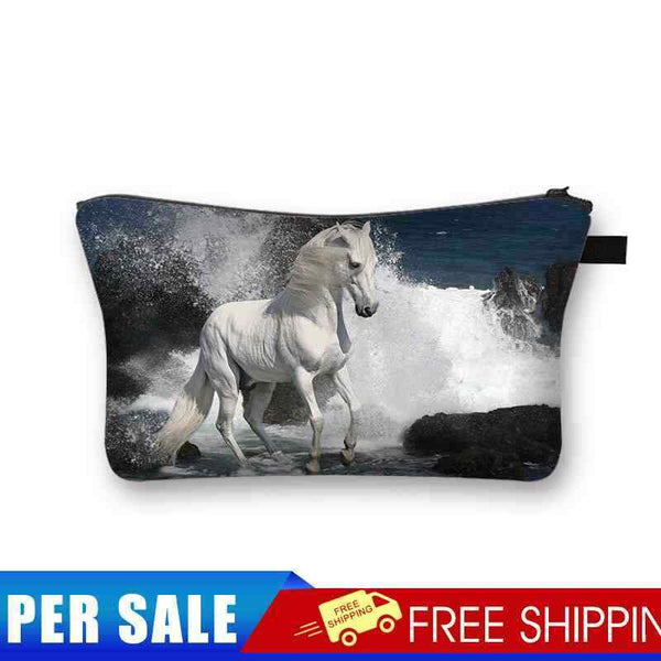 #A Horse Printed Hand Hold Travel Storage Cosmetic Bag Toiletry Bag