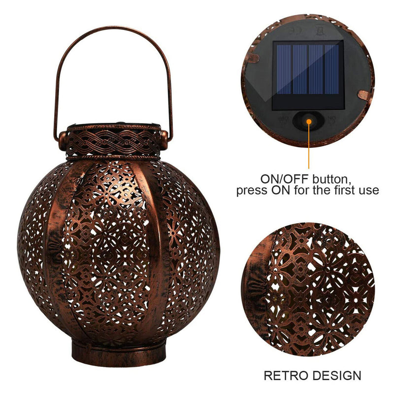 Hollowed Solar Lanterns - Outdoor Hanging Wrought Iron Landscape Lights (A)