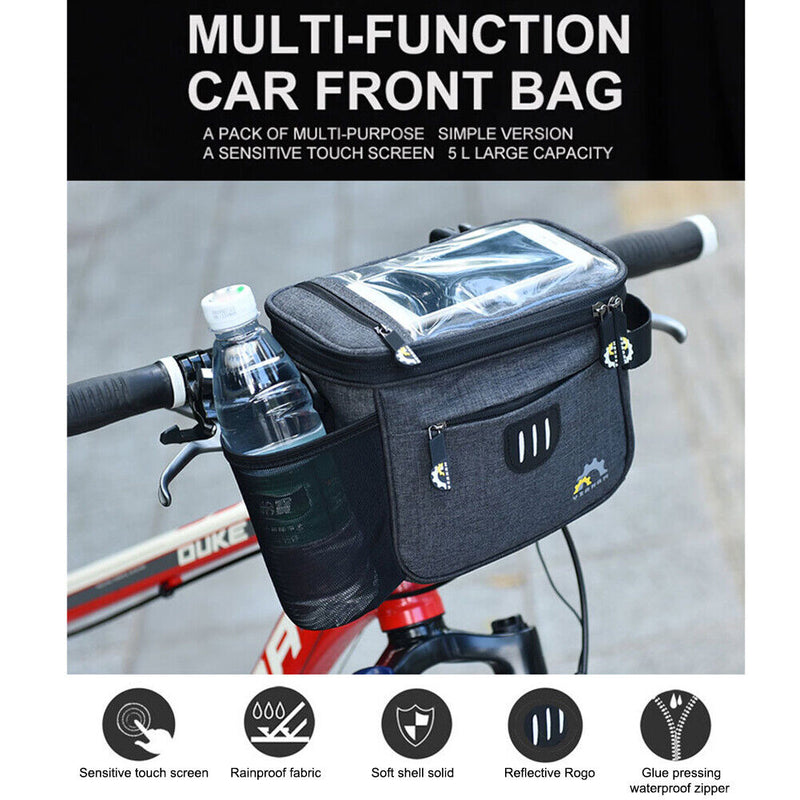 Bicycle Riding Front Frame Handlebar Bag Bike Touch Screen Phone Drink Holder