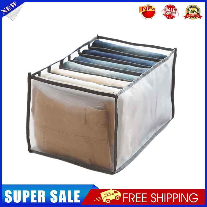 Cloth Drawer Organizer 7-Grid Pants Storage Divider for Leggings (Grey M)