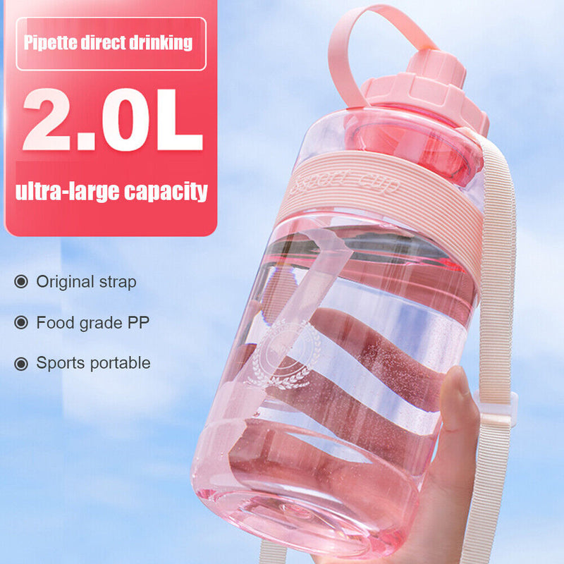 Portable Women Summer Gym Water Bottle Straw Large Capacity (Pink 2000ml)