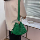 Fashion Pleated Shoulder Crossbody Bags PU Leather Women Office Bucket Handbag