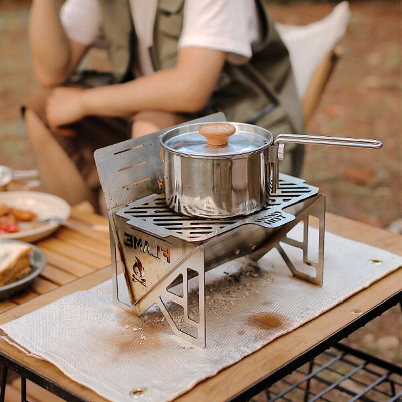 Portable Folding BBQ Grill Stove Outdoor Stainless Steel Barbecue Net Wood Stove