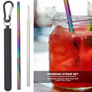 Outdoor Collapsible Metal Drinking Straws Cleaning Brush Container (Black) Newly