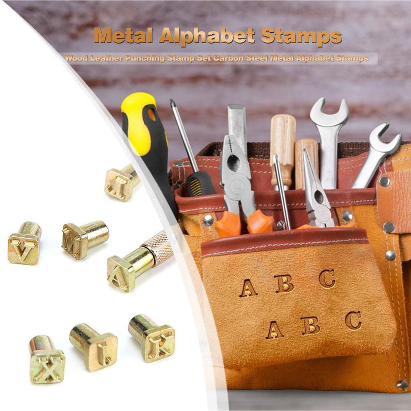 26pcs Wood Leather Punching Stamp Set Carbon Steel Metal Alphabet Stamps