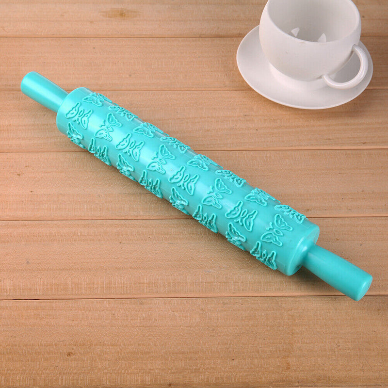 Rolling Pin Pattern Baking Tool Fondant Embossed Mold Cake Deco(Water Blue)